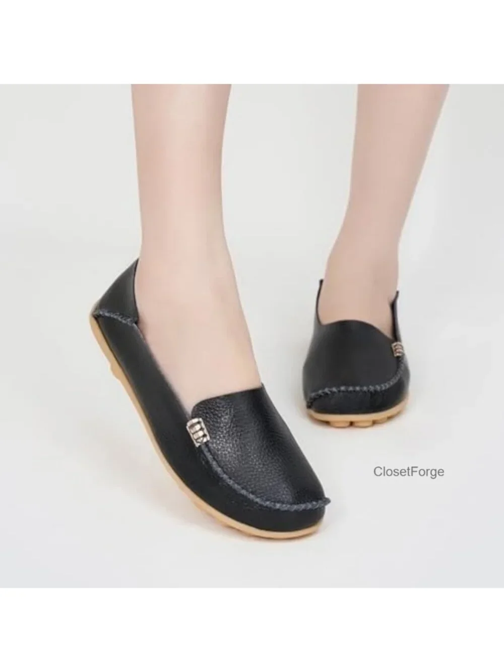 Women's Casual Slip On Penny Loafers - Soft PU Leather Comfortable Shoes